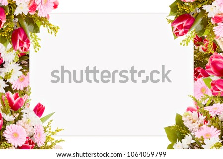 Spring background invitation template with tulips and gerberas 