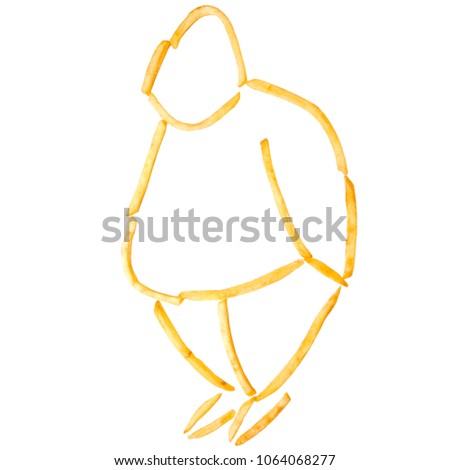Silhouette of a fat man from a fried french fries isolated on white background, overweight bad food