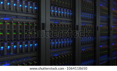 Servers in modern data center. Low DOF Royalty-Free Stock Photo #1064118650