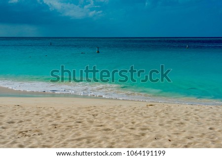 Panorama of the Caribbean sea with the Aruba Eagle beach