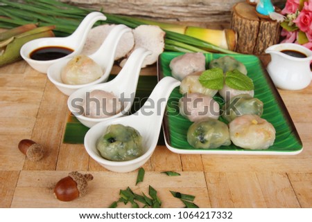 Steamed dumpling stuffed with garlic chives ,taro,bamboo shoot