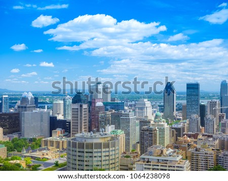 Senic view of a big city with a great cloudy blue sky, Montreal, Canada