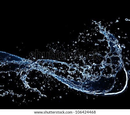 Water splash, isolated on black background