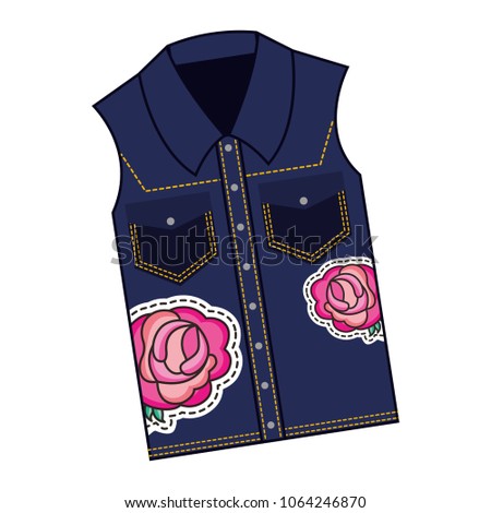 female vest in jean with roses patch