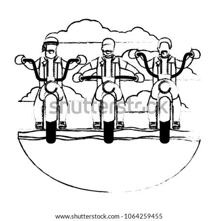 group of bikers in the classic motorcycle scene character