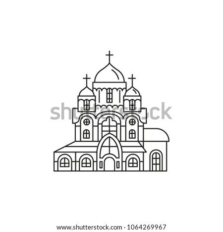 Church icon in outline style. Vector illustration with detalized church. Architecture and religion object.