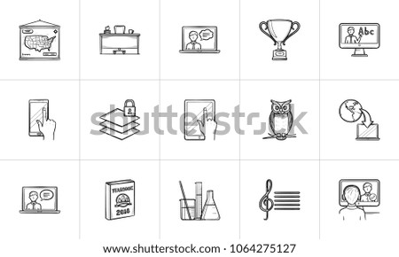 Education hand drawn outline doodle icon set for print, web, mobile and infographics. Learning vector sketch illustration set isolated on white background.