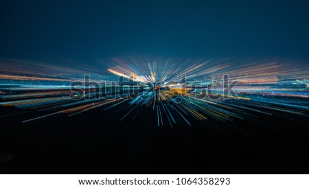 night shot. Concept for digital town, digital building and futuristic space tunnel Royalty-Free Stock Photo #1064358293