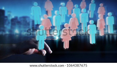 Businessman on blurred background using 3D rendering group of people