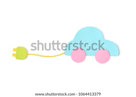 Electric car paper cut on white background - isolated