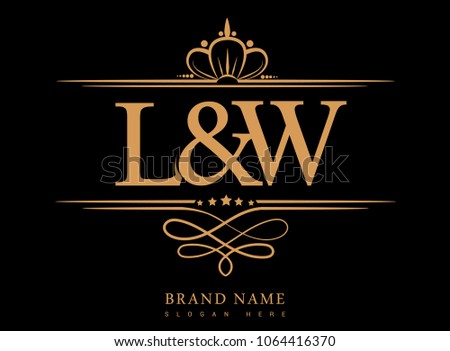 L&W Initial logo, Ampersand initial logo gold with crown and classic pattern