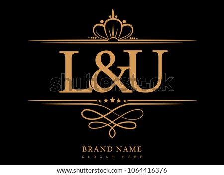L&U Initial logo, Ampersand initial logo gold with crown and classic pattern