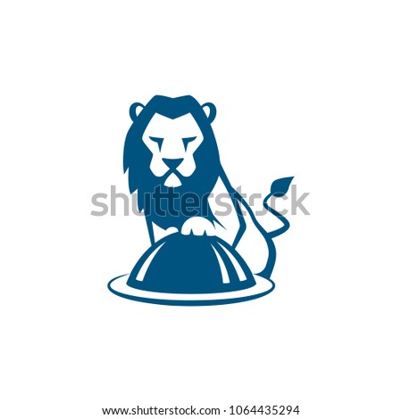 Lion cook with restaurant plate vector illustration.