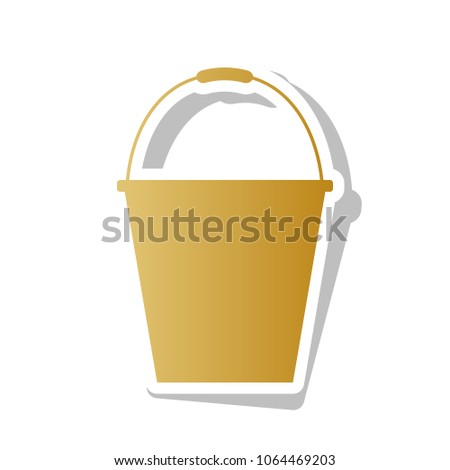 Bucket sign for garden. Vector. Golden gradient icon with white contour and rotated gray shadow at white background.
