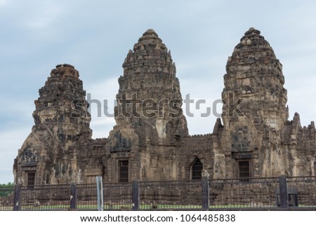 monkey family and wat at Lop Buri Thailand