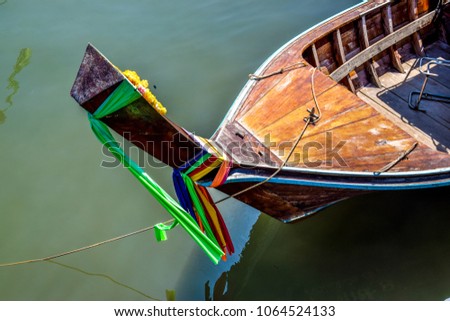Detailed close up picture of a long boat on the Andaman sea, Thailand