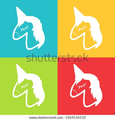 Vector Retro of Unicorn Horse Horn Animal Fantasy Magical Dream with Blue, Yellow, Green, Red. Flat Line Icon Logo, Sign, Symbol, Object. Graphic Design Element, Illustration, Poster, Print.