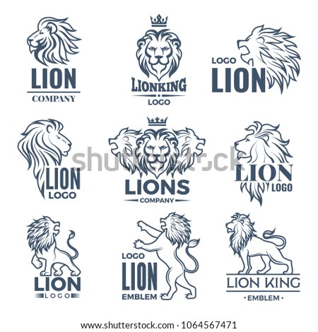 Luxury logo or badges set with pictures of lions. Lion logo badge, label insignia and emblem, vector illustration