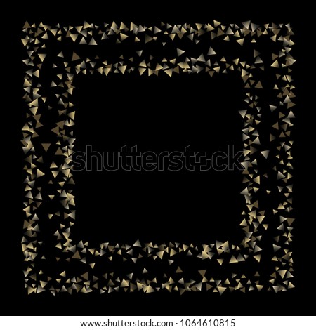 Golden falling confetti triangles on a black background. Abstract background of celebration in the form of a golden triangle.Decorative element. Suitable for your design, cards, invitations, gifts.