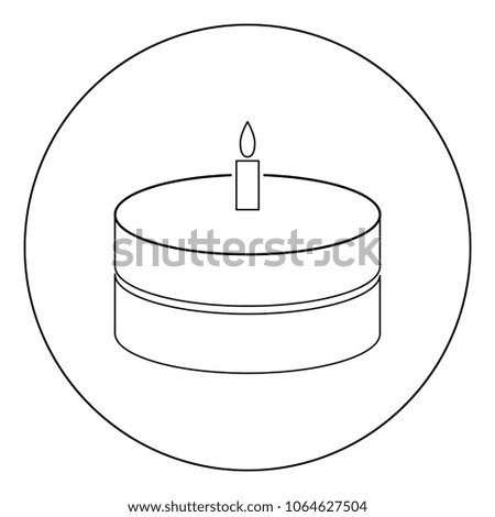 Cake with candle  icon black color in circle or round vector illustration