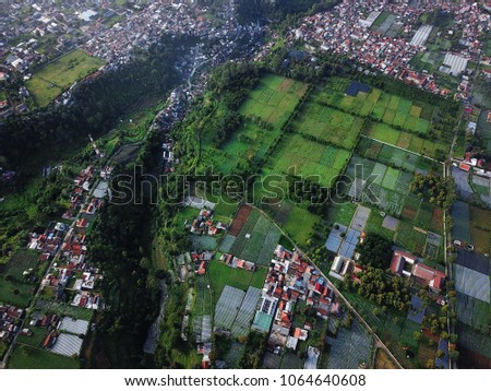 Aerial View of Garden of Lembang Village, North Bandung, Indonesia