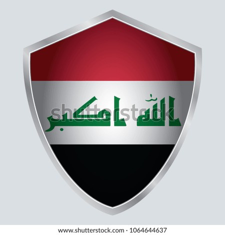 Iraq Flag Vector Shield Icon. asia. vector illustration. vector shadow. gray background. 3d. eps10.