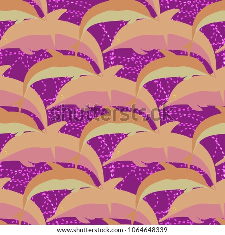 Seamless texture with a flock of dolphins under water, illustration for background