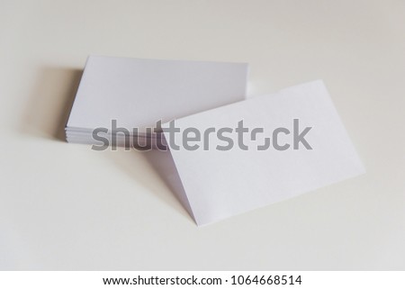 Stack of blank white business cards. Mockup business cards on white background with clipping path