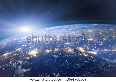 beautiful planet Earth seen from space, aerial view of night lights,  original image furnished by NASA Royalty-Free Stock Photo #1064700509