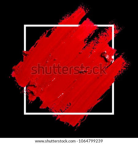 Abstract painted textured red brush with frame on black background