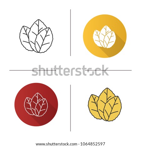 Tobacco leaves icon. Mint. Flat design, linear and color styles. Isolated vector illustrations