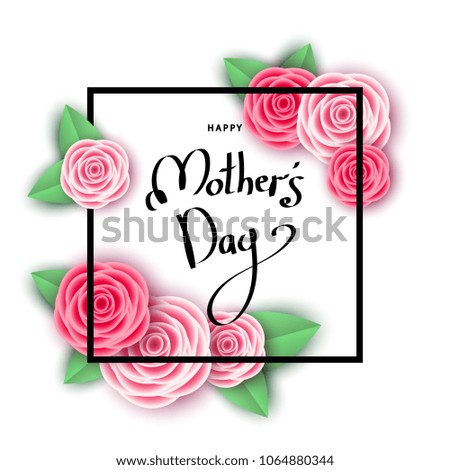 Happy mother's day background  with pink  roses, square, lettering.  Flowers for banners,  posters, voucher discount, sale advertisement template.  Floral greeting card . Vector.