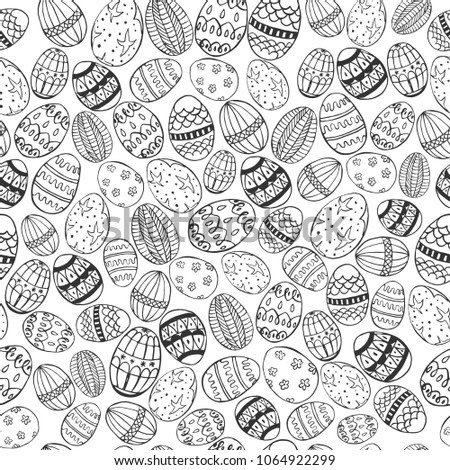 Easter Seamless with Hand Drawn Easter Eggs made in Dark Grey Color against White Background. Easter Holiday Print. Vector EPS 10 