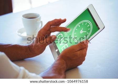 Composite image of digitally generated image of time to give text with clock icon