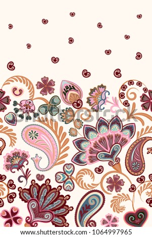 Damask style paisley floral vertical seamless pattern. Vector eps8 Pastel pink blue on white