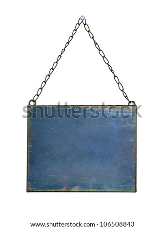 plate hanged on chains isolated