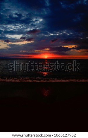 Romantic moody sunset on the beach, Montrouis, Haiti                            