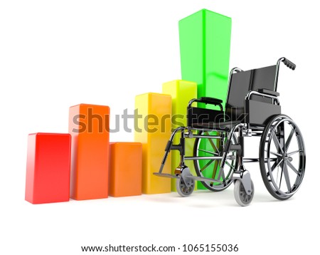 Wheelchair with chart isolated on white background. 3d illustration