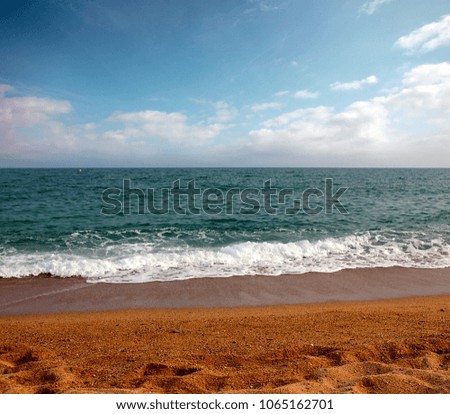 beautiful sandy sea beach and clouds on the transparent sky