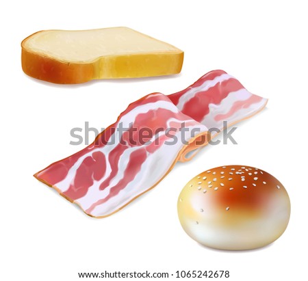 Bacon and bread realistic icon. Breakfast illustration