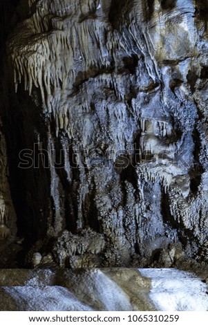 Bizarre, fantastic, strange shapes Nature has been forming for centuries: 
colourful stalagmite, stalactites, stalagnates, dendrites, rocks. Uhlovitsa cave, Rodopi mountain, Bulgaria