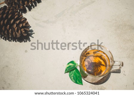 Tea cup, Vintage, green, Chinese tea with wooden background