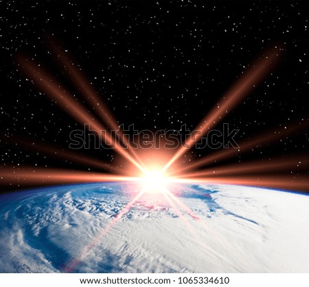 Sunrise and stars. Beautiful panorama. The elements of this image furnished by NASA.