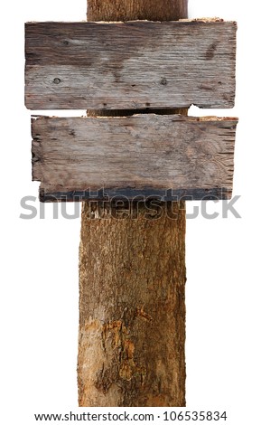 wooden sign and signboard on tree,  isolated on white background (Save Paths For design work)