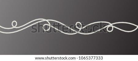 Abstract vector background with beautiful 3D shiny natural white pearl garlands of beads. Set for celebratory design, Christmas decorations. wedding theme. Vector illustration Royalty-Free Stock Photo #1065377333