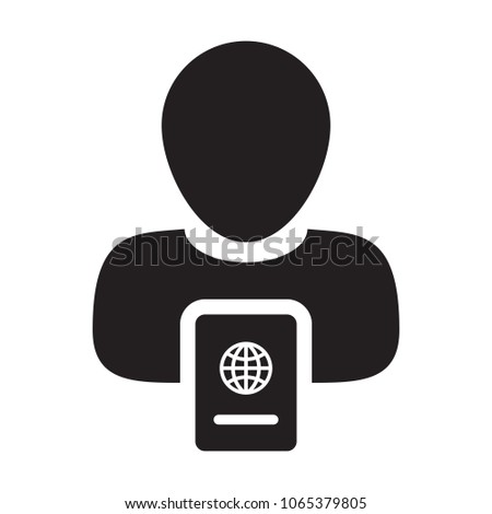Passport Icon Vector With Male Person Profile Avatar Symbol for International Identity and Travel in Glyph Pictogram illustration