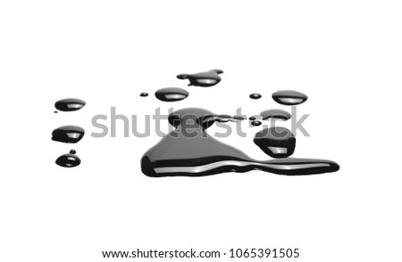 Spilled black watercolor puddle isolated on white background