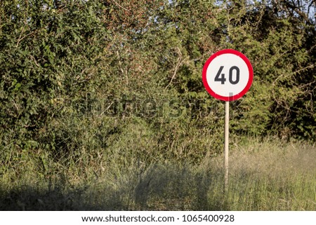 Speed limit 40 sign on the African road, safari park Kruger, Sou