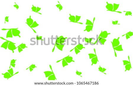 Many Green Butterflies on White Background