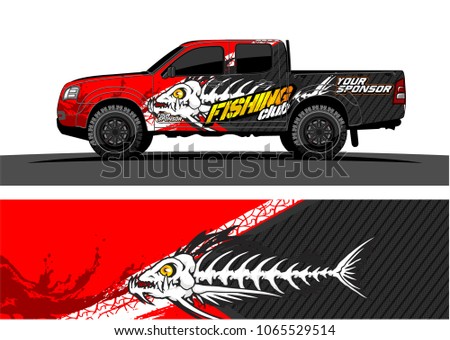 Truck Graphic. Cartoon of angry fish bones with grunge background